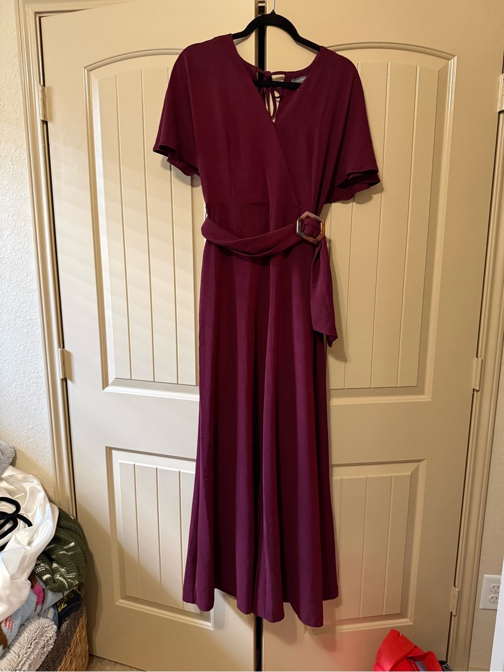 Vince Camuto Burgundy Wide Leg Belted Jumpsuit Small